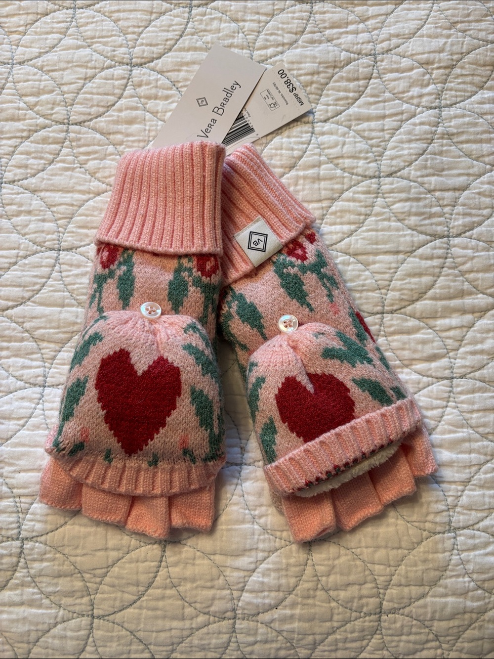 NWT Vera Bradley Pink Floral Knit Scarf & Convertible Mittens Set - Picture 4 of 5
